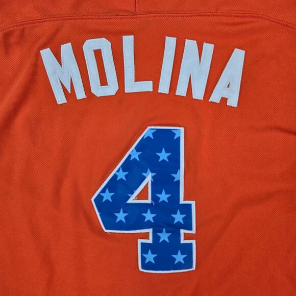 2013 Yadier Molina #4 National All Star Game Orange Jersey Men's Size 56 - Picture 10 of 10